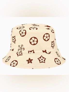 Cream Luxe reversible Bucket Hat with Brown Floral Motif